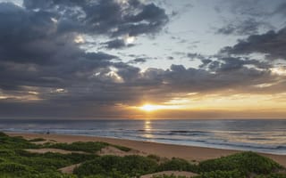 Картинка закат, море, пейзаж, облака, природа, пляж, солнце