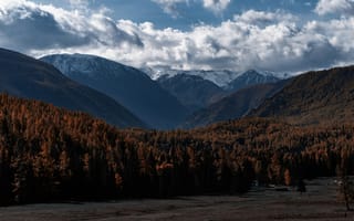 Картинка горы, природа, лес, осень, пейзаж, облака, снег