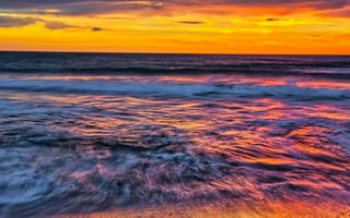 Картинка закат, море, пейзаж, природа, океан, цвета, волны