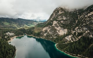 Картинка озеро, горы, природа, пейзаж, лес, облака, отдых