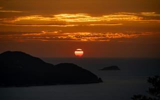 Картинка закат, море, острова, природа, пейзаж, небо, горы