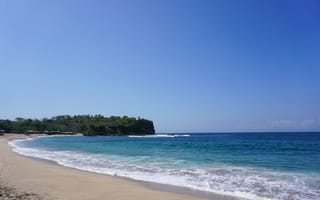 Картинка пляж, море, природа, пейзаж, отдых, солнце, горы