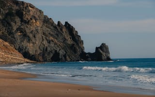 Картинка пляж, море, скалы, природа, пейзаж, отдых, солнце