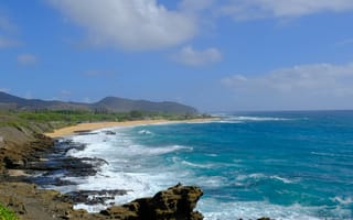 Картинка море, пляж, пейзаж, природа, скалы, небо, волны