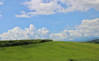 Картинка пейзаж, небо, облака, зелень, природа, холмы, лето