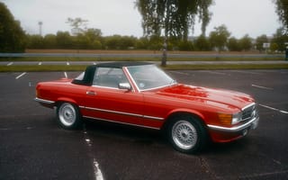 Картинка автомобиль, классика, красный, кабриолет, Mercedes, парковка, дизайн