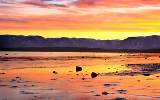 Картинка закат, природа, озеро, горы, пейзаж, небо, отражение