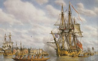 Картинка акватория, корабли, аборигены, порт, море, парусники