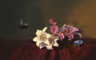 Картинка цветы, натюрморт, лилии, алексей антонов, картина