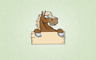 Картинка лошадь, светлый фон, копыта, табличка, улыбка