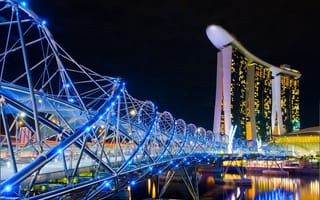 Картинка отель, казино, сингапур, город, singapore, ночь, мост