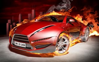 Картинка автомобиль, 3d, пламя
