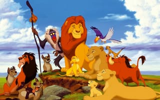 Картинка симба, король лев, пумба, обезьяна, тимон, гиены, нала