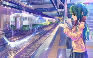 Картинка поезд, метро, арт, daito, kochiya sanae, moriya suwako, девочки, touhou
