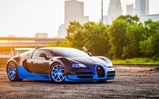 Картинка bugatti, grand, veyron, вид сбоку, синий