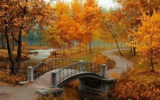 Картинка осень, мостик, парк