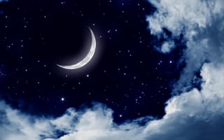 Обои stars, night, nature, landscape, луна, moon, moonlight, лунный свет, clouds, sky