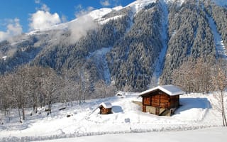 Картинка домики, зимний пейзаж