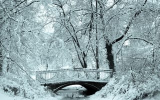 Картинка зима, речка, снег, мост