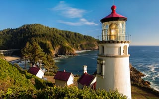 Картинка heceta head light, lighthouse, oregon coast, природа, океан, пляж