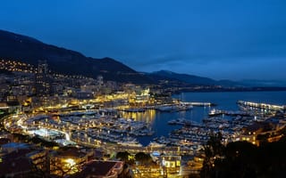 Картинка монако, город, ночь, монте карло