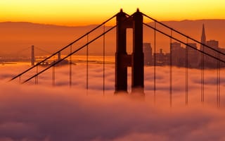 Обои Сан-Франциско, штаты, Облака, Города, город, мост, америка, облачно, США, Мосты, облако