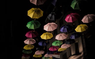 Обои Люксембург, Ночь, зонтик, Города, зонтом, город, ночью, ночи, Зонт, Много, Ночные
