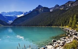 Обои Канада, Lake, гора, Горы, Alberta, Камень, Пейзаж, Леса, Louise, лес, Камни, Озеро, Природа