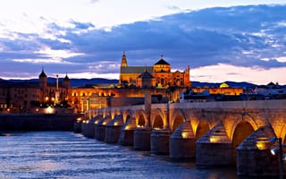 Картинка Испания, Córdoba, Andalusia, Города, мост, Вечер, Мосты, город