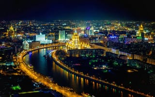 Обои Москва, Россия, ночью, Города, Реки, речка, город, Ночь, Ночные, река, ночи