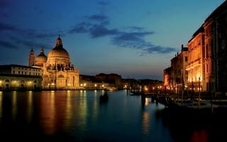 Обои Венеция, Италия, Водный, город, ночи, канал, Ночь, ночью, Города, Ночные