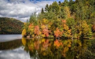 Картинка штаты, Lake, осенние, North, Осень, Logan, Carolina, County, Haywood, США, Природа, Озеро, лес, Леса