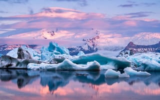 Картинка Исландия, Jokulsarlon, снегу, Озеро, Природа, Горы, снеге, гора, Снег, Лед, Lagoon, снега, льда