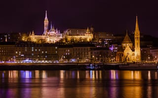 Картинка Будапешт, Венгрия, ночью, город, река, речка, Дома, Ночь, Ночные, Здания, Города, ночи, Реки