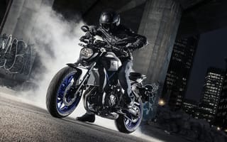 Картинка Yamaha, Шлем, Мотоциклы, 2015-17, мотоцикл, шлема, MT-07, шлеме, Мотоциклист, Ямаха