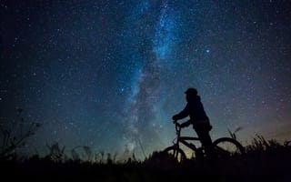 Картинка Звезды, Млечный, Природа, ночи, силуэты, велосипеды, Ночные, велосипеде, Силуэт, Велосипед, ночью, Ночь, Небо, силуэта, Путь