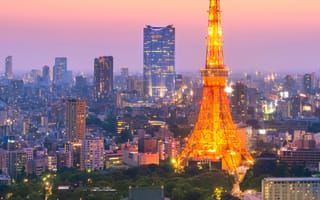 Картинка Токио, Япония, Башня, Города, Вечер, Небоскребы, Здания, город, Дома, башни