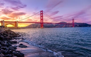 Картинка Сан-Франциско, США, Побережье, штаты, Мосты, Gate, Bridge, берег, Golden, Вечер, Природа