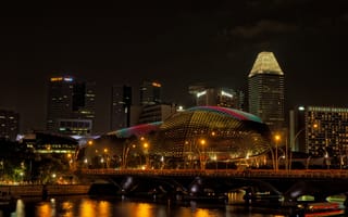 Обои Сингапур, Ночь, город, фонари, ночью, Дома, Города, Уличные, ночи, Здания, Ночные, Мосты