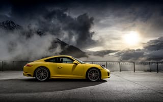 Картинка Porsche, 2015-16, Желтый, машина, машины, автомобиль, 911, авто, Carrera, Автомобили, Порше, желтые, желтых, Coupe, желтая, 4S, Сбоку
