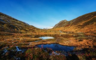 Картинка Норвегия, Sulitjelma, гора, Осень, траве, Озеро, Природа, Горы, осенние, Трава