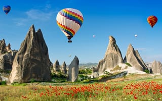 Картинка Турция, аэростат, скале, Утес, Маки, Воздушный, Природа, скалы, шар, Небо, Скала, Cappadocia