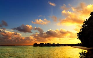 Обои Мальдивы, Бунгало, закаты, тропический, Облака, Море, и, Природа, Тропики, Рассветы, облако, закат, рассвет, Небо, облачно