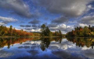 Картинка Природа, Канада, Квебек, Леса, лес, речка, осенние, Реки, река, Небо, Осень, Kingsbury