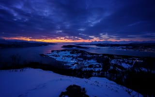 Картинка Норвегия, Skjerstadfjorden, Снег, Реки, Побережье, Природа, зимние, речка, снега, берег, снегу, Зима, снеге, Вечер