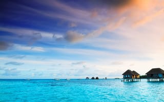 Картинка Мальдивы, Бунгало, Тропики, Природа, Небо, Море