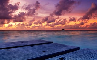 Картинка Мальдивы, Море, Тропики, Небо, Причалы, Пирсы, Природа, закаты, облачно, Облака, Пристань, Рассветы, облако