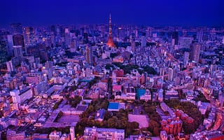 Картинка Токио, Япония, Дома, Мегаполис, мегаполиса, Города, Здания, Вечер
