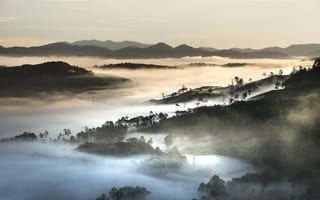 Картинка Вьетнам, Da, plateau, Леса, тумане, тумана, Горы, Пейзаж, Туман, Природа, Lat, Lubang