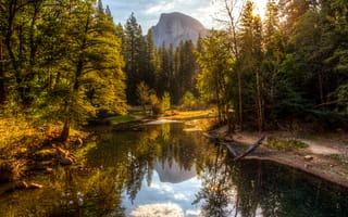 Картинка Йосемити, США, Парки, Осень, Природа, Горы, дерево, Озеро, осенние, Деревья, дерева, штаты, деревьев, Леса